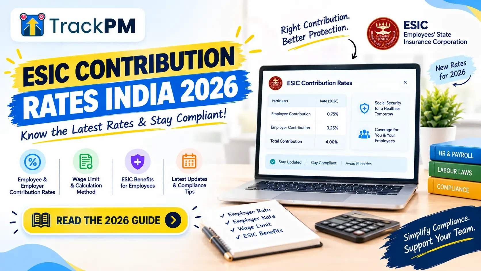 ESIC Contribution Rates India 2026 — Rates, Wage Ceiling and Examples